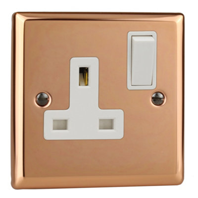 Varilight Single Switched Plug SocketUrban Polished Copper With White InsertXy4W.cu from B&Q