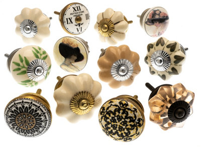Cupboard Knobs Decorative  Ceramic Door And Drawer Handles Vintage Style Home Décor Set Of 12 By Mango Tree