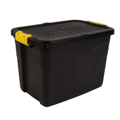 Strata Heavy Duty 60L Plastic Stackable Storage Box & Lid Black