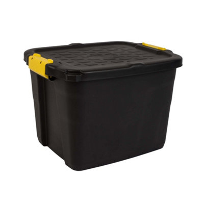 Strata Heavy Duty 42L Plastic Stackable Storage Box & Lid Black