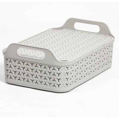 Strata Urban Grey Plastic Stackable Storage Basket & Lid (H)15Cm (W)27Cm (D)40Cm from B&Q