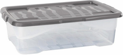 Strata 6 X 30 L Curve Plastic Stackable Storage Box & LidClear BoxGrey Lid from B&Q