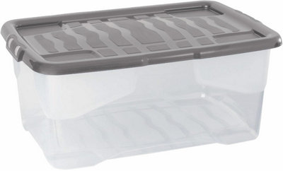 Strata 5 X 42 L Curve Plastic Stackable Storage Box & LidClear BoxGrey Lid from B&Q