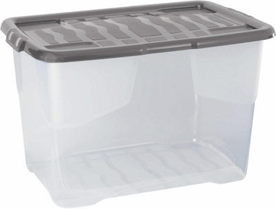 Strata 4 X 65 L Curve Plastic Stackable Storage Box & LidClear BoxGrey Lid from B&Q