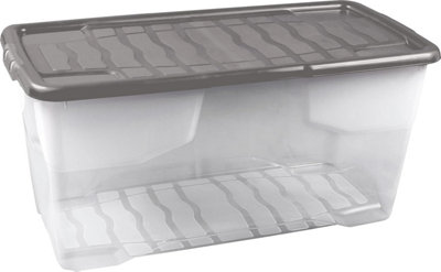 Strata 6 X 80 L Curve Plastic Stackable Storage Box & LidClear BoxGrey Lid from B&Q