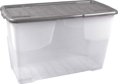 Strata 3 X 100L Curve Plastic Stackable Storage Box & LidClear BoxGrey Lid from B&Q