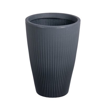 B&Q -  Pacific Graphite Scallop Plastic Resin Plant Pot (Dia) 33Cm(H)48Cm