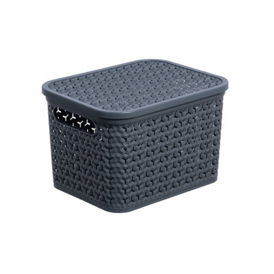 Strata Urban Matt Charcoal Plastic Small Stackable Storage Basket & Lid (H)12.5Cm (W)16.5Cm (D)24Cm from B&Q
