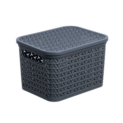 Strata Urban Matt Charcoal Plastic Medium Stackable Storage Basket & Lid (H)19.5Cm (W)24Cm (D)31Cm from B&Q