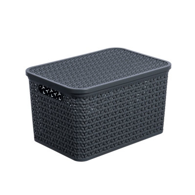 Strata Urban Matt Charcoal Plastic Large Stackable Storage Basket & Lid (H)26Cm (W)31Cm (D)44.5Cm from B&Q