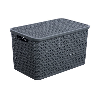 Strata Urban Matt Charcoal Plastic Stackable Storage Basket & Lid (H)31.5Cm (W)34.5Cm (D)55Cm from B&Q