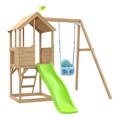B&Q -  Tp Treehouse Wooden Play Tower With Wavy Slide & Swing ArmFsc Certified
