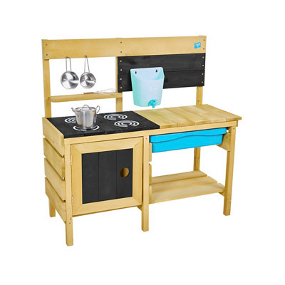 TP Deluxe Wooden Mud Kitchen Playset - FSC Certified Wood - Splash Tub & Working Tap - Pots & Pans Included - Ages 3+ - Image 8