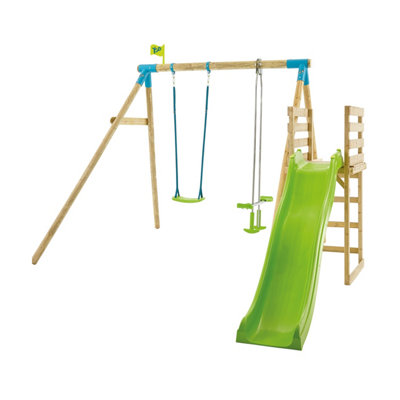 TP Toys Tp Kite Wooden Double Swing Set With 8Ft Slide from B&Q