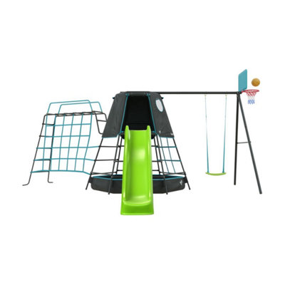 TP Toys Explorer Metal Climbing Frame Black EditionRipple SlideSwing ArmMonkey Bridge & Basketball Hoop from B&Q