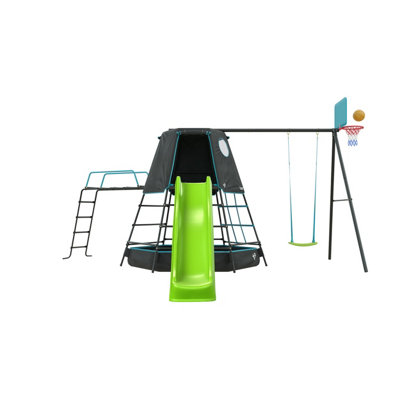 TP Toys Explorer Metal Climbing Frame Black EditionRipple SlideSwing ArmJungle Run & Basketball Hoop from B&Q