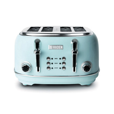 Haden Heritage Turquoise Toaster4 Slice Electric Stainless-Steel Toaster With Reheat And Defrost Functions