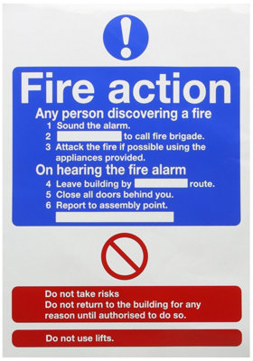 Soundlab Signslab Fr03550S Safety Sign "fire Action"WordsSelf AdhesiveA4 from B&Q