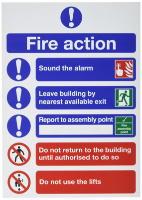 Soundlab Signslab Fr09950R Safety Sign "fire Action"SymbolsPvcA4 from B&Q