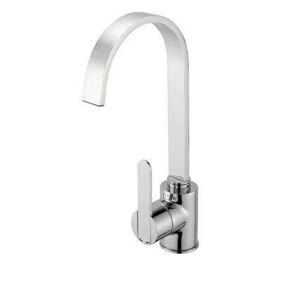 Reginox Amur Brushed Nickel Single Lever Swan Neck Kitchen Mixer Tap from B&Q