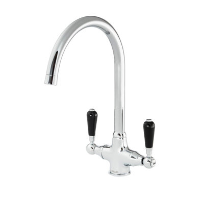 Reginox Brooklyn Traditional Chrome Dual Black Lever Kitchen Mixer Tap from B&Q