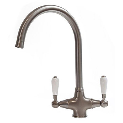 Reginox Elbe Brushed Nickel Traditional Dual Lever Kitchen Mixer Tap from B&Q