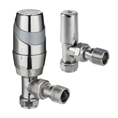 Pegler Terrier Decor 15mm Mixed Chrome Angled Thermostatic Radiator Valve & Lockshield 632329 from B&Q
