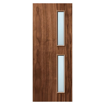 B&Q -  Walnut Veneer Fd30 Fire Door 2 Light Side Clear Glazed Internal Door Pre-Finished 838 X 1981mm (803984)