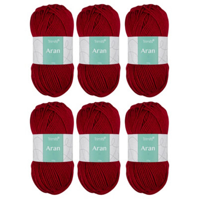 Trimits Aran Knitting Yarn Red Acrylic Knitting & Crochet Wool 6 X 100G Soft Touch Machine Washable Oeko-Tex from B&Q