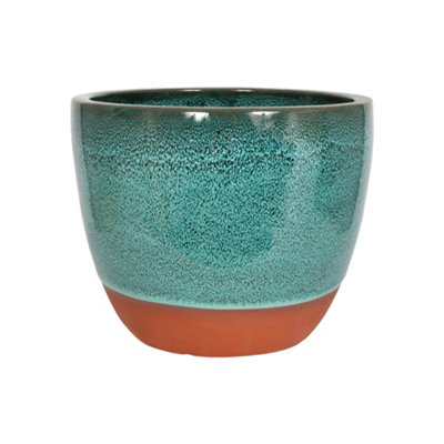 La Hacienda Glazed Emerald & Terracotta Plant Pot (Dia) 37Cm(H)31Cm from B&Q