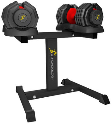 B&Q -  Strongology Urban25 Red Adjustable Dumbbell Pair With Free Durable Steel Adjustable Urban25 Dumbbell Floor Stand