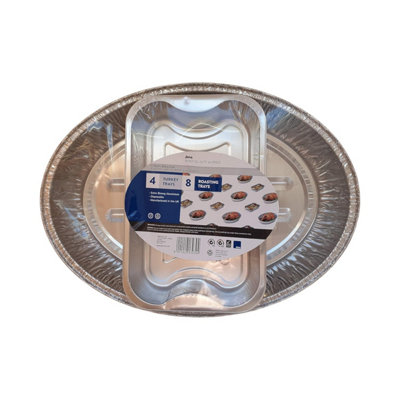 Jena 4 Turkey & 8 Roasting Foil Meal Trays Durable Aluminium Disposable Oven Cookware For BakingRoasting & Serving Pack Of 12 from B&Q