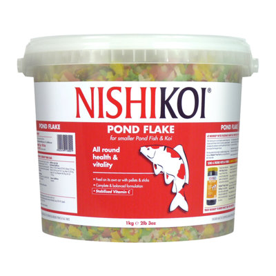 Nishikoi 1000G Bucket Tub Floating Flake Fish Food Pond Koi Goldfish 1Kg Diet from B&Q