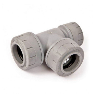 Polypipe Polyplumb Pb1422 22Mm X 15Mm X 22Mm Reduced End Tee - 5 Pack Grey