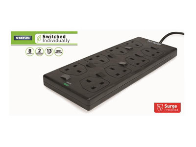 Status Unisex Black Individually Switched Extension Lead 240V 8-Gang 13A 2M - Image 5