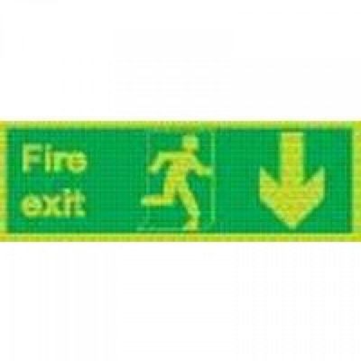 Dutch Home Label Self-Adhesive Safety Sign Niteglo Fire Exit Running Man Arrow Down150mm X 450mm from B&Q
