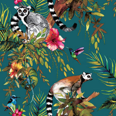 Holden Décor Holden Decor Lemur Animal Rainforest Teal Wallpaper 12402 from B&Q