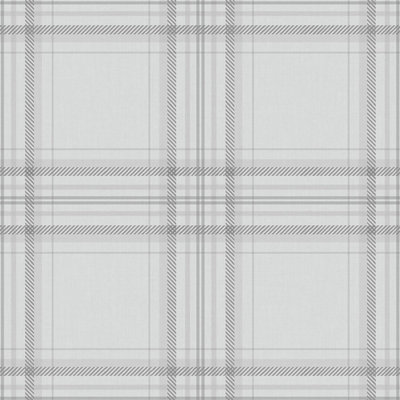 B&Q -  Holden Decor Charcoal Grey Check Tartan Plaid Country Rustic Wallpaper 12438