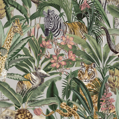 Holden Décor Holden Decor Safari Animal Fusion Grey/silver Flat Surface Wallpaper 13014 from B&Q