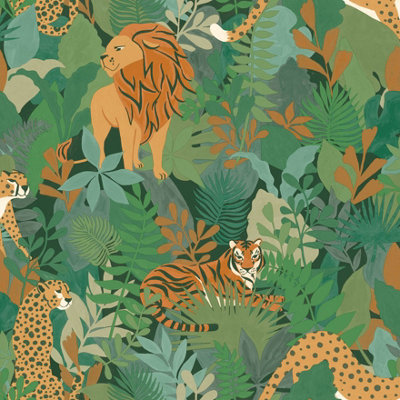 B&Q -  Animal Kingdom Green Children's Wallpaper