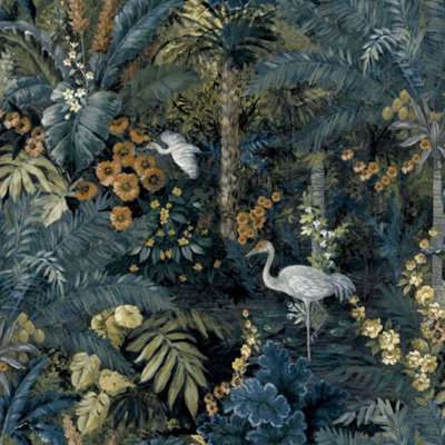 Holden Décor Holden Decor Jungle Paradise Navy Spongeable Flat Surface Wallpaper 13180 from B&Q