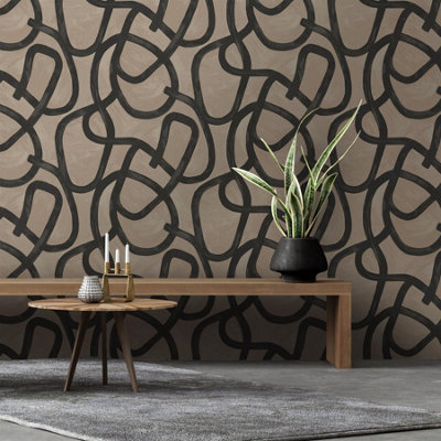 Holden Décor Holden Delamere Linear Swirl Wallpaper Taupe 13460 Black