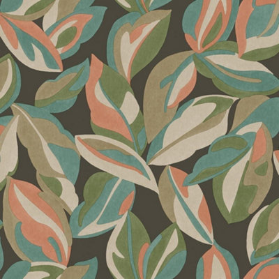 Holden Décor Holden Botanical Abstract Leaf Large Foliage Leaves Charcoal Wallpaper from B&Q