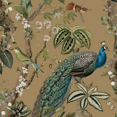 Holden Décor Holden Decor Peacock Woods Gold Wallpaper Floral Naturistic Feature Wall from B&Q