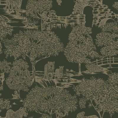 Holden Décor Holden Decor Zoo Lake Green Wallpaper Animal Print Trees Stylish Feature Wall from B&Q