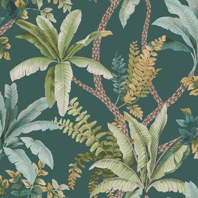 Holden Décor Holden Trailing Palm Tree Leaves Jungle Leaf Trail Foliage Botanical Teal Wallpaper