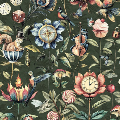 Holden Décor Curious Creatures Wallpaper Emerald Green / Multi Holden 13921 from B&Q