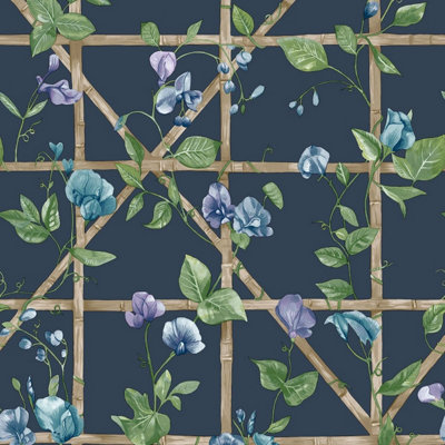 Holden Décor Trailing Floral Trellis Wallpaper Navy Blue Holden 14202 from B&Q