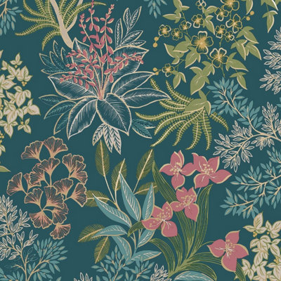Full Bloom Wallpaper Teal Holden 14220 from B&Q
