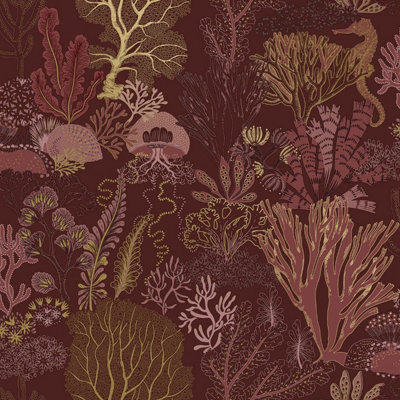 Holden Décor Underwater World Wallpaper Berry Red / Gold Holden 14340 from B&Q